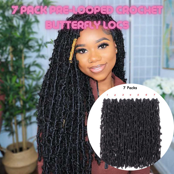 7 Packs Butterfly Locs Pre-looped Crochet Hair